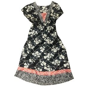 Womens Black White Floral Print Midi‎ Dress